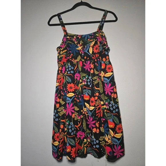 Natural Life Floral Sundress Black Multicolor Strappy Fit & Flare Women's Medium - Picture 3 of 7